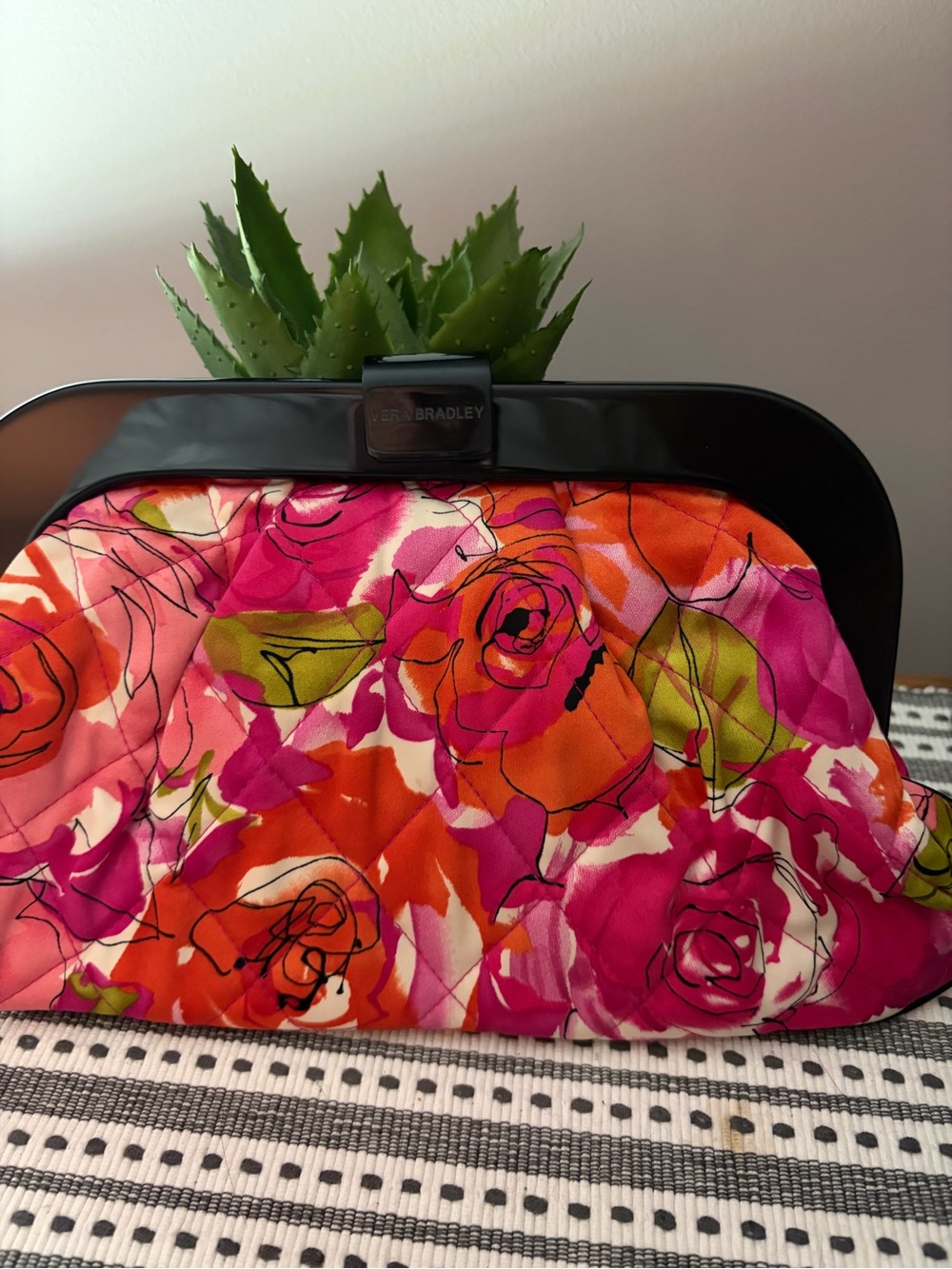 Vera Bradley Pink Orange Floral Frame Clutch